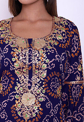 Bandhej Pure Chinon Crepe Straight Kurta in Royal Bue