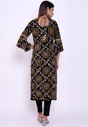 Bandhej Pure Chinon Crepe Straight Suit in Black