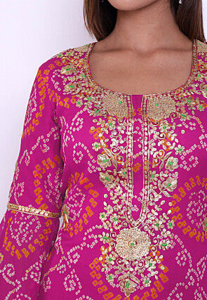 Bandhej Pure Chinon Crepe Straight Suit in Magenta