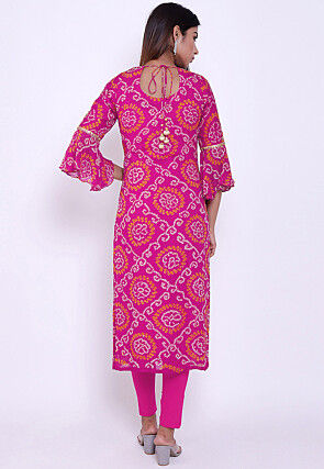 Bandhej Pure Chinon Crepe Straight Suit in Magenta