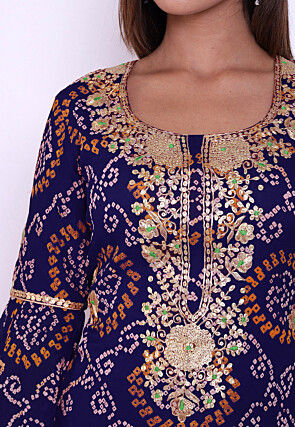 Bandhej Pure Chinon Crepe Straight Suit in Royal Blue