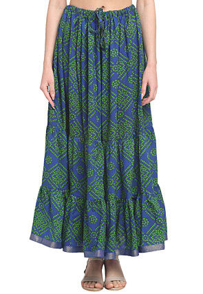 Bandhej Pure Cotton Tiered Skirt in Navy Blue
