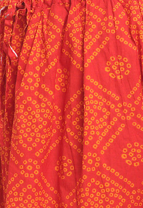 Bandhej Pure Cotton Tiered Skirt in Orange
