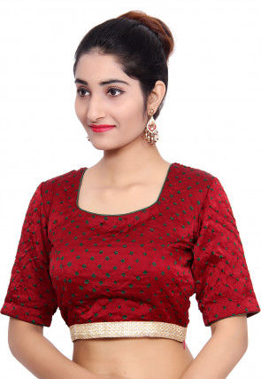 Bandhej Pure Satin Padded Blouse in Maroon