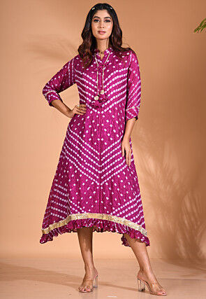 Bandhej Pure Silk Symmetric Dress in Purple