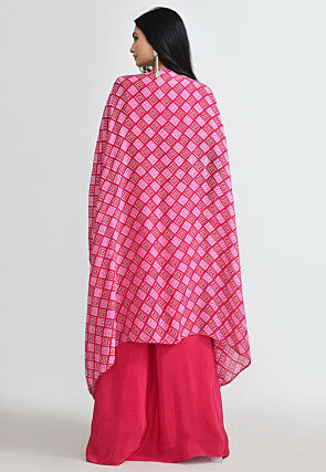 Bandherj Printed Crepe Crop Top Set in Fuchsia