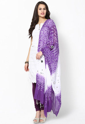 Bandhini Cotton Dupatta in Purple and White