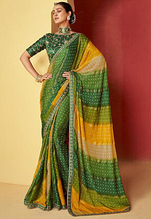 Bandhje Printed Chiffon Saree in Multicolor