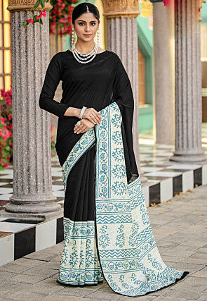 Batik Printed Bhagalpuri Cotton Saree in Black