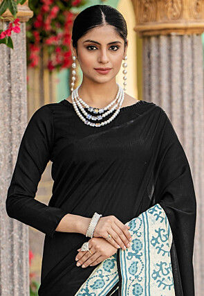 Batik Printed Bhagalpuri Cotton Saree in Black