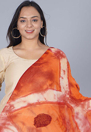 Batik Printed Chiffon Dupatta in Orange