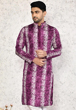 Batik Printed Chinon Crepe Kurta in Purple