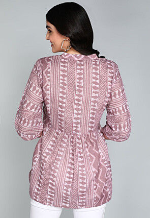 Batik Printed Cotton A Line Kurti in Old Rose