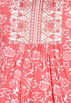 Batik Printed Cotton A Line Kurti in Peach