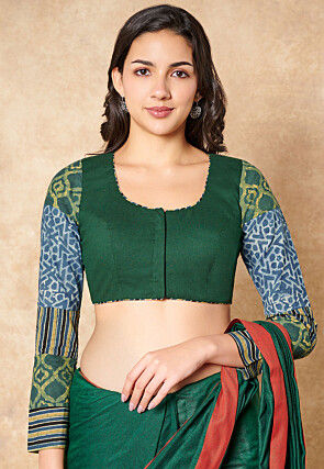 Batik Printed Cotton Blouse in Green