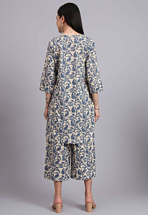 Batik Printed Cotton Co Ord Set in Beige and Blue
