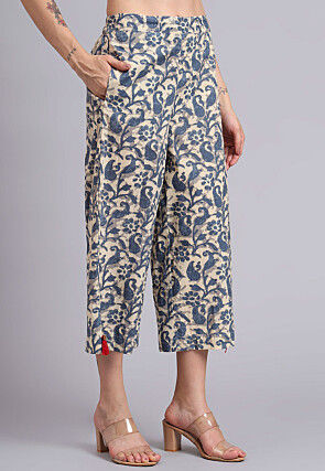 Batik Printed Cotton Co Ord Set in Beige and Blue