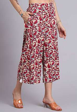 Batik Printed Cotton Co Ord Set in Beige and Red
