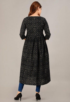 Batik Printed Cotton Flared Shrug in Black