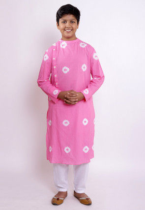 Batik Printed Cotton Kurta Set in Pink
