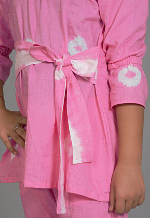 Batik Printed Cotton Long Tied Up Top Set in Light Pink