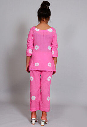 Batik Printed Cotton Long Tied Up Top Set in Light Pink