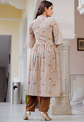 Batik Printed Cotton Pakistani Suit in Light Brown