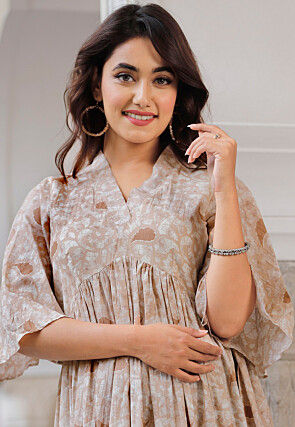 Batik Printed Cotton Pakistani Suit in Light Brown