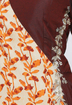 Batik Printed Cotton Silk Abaya Style Suit in Maroon