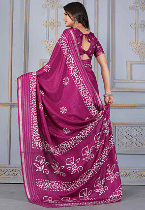 Batik Printed Cotton Silk Saree in Magenta