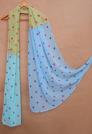 Batik Printed Georgette dupatta in Green and Blue