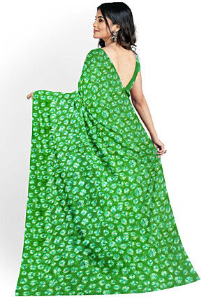 Batik Printed Georgette Saree in Green