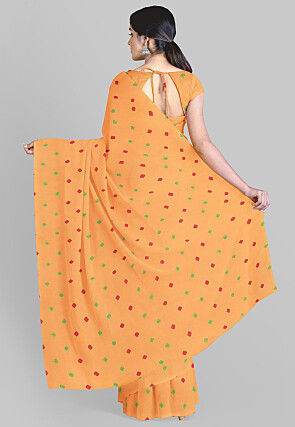 Batik Printed Georgette Saree in Peach