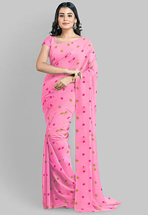 Batik Printed Georgette Saree in Pink
