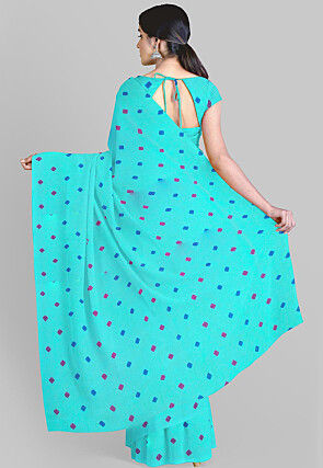 Batik Printed Georgette Saree in Sea Green