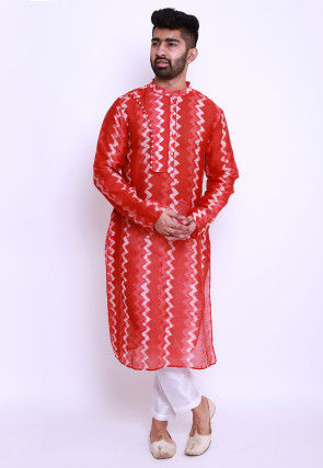 Batik Printed Pure Cotton Kurta in Red