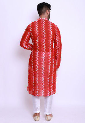 Batik Printed Pure Cotton Kurta in Red