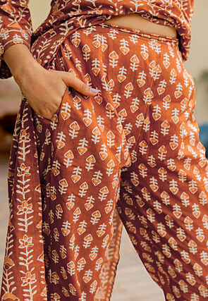 Batik Printed Pure Cotton Pakistani Suit in Rust