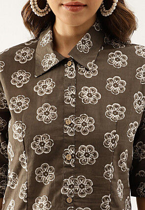 Batik Printed Pure Cotton Top in Fawn