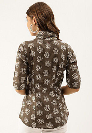 Batik Printed Pure Cotton Top in Fawn