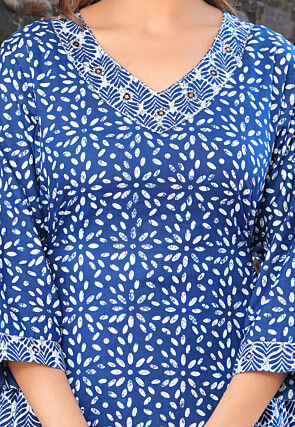 Batik Printed Viscose Rayon A Line Suit in Blue