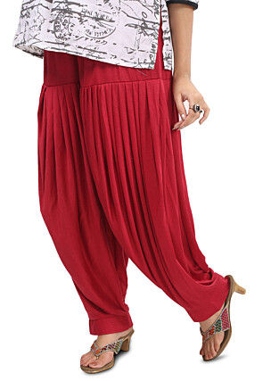 Plain Cotton Lycra Patiala Salwar in Red