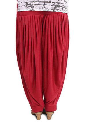 Plain Cotton Lycra Patiala Salwar in Red