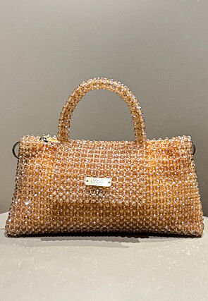 Beaded Art Silk Hand Bag in Peach
