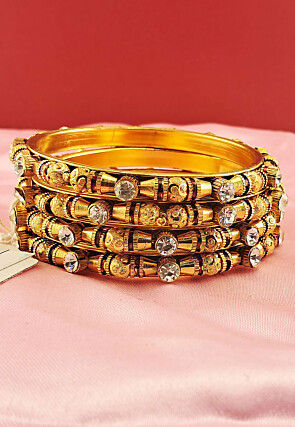 Beaded Golden Plated Bangle Pair