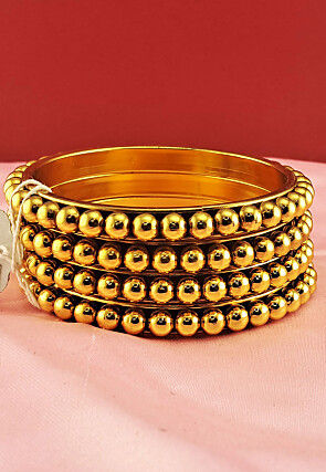 Beaded Golden Plated Bangle Pair