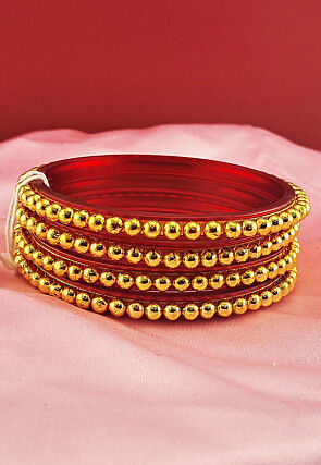 Beaded Golden Plated Bangle Pair