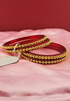 Beaded Golden Plated Bangle Pair