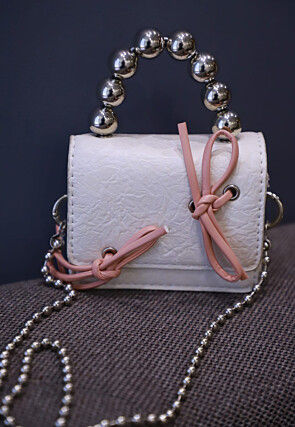 Beaded Leather Square Clutch Bag in Off White