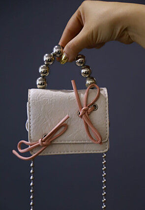 Beaded Leather Square Clutch Bag in Off White